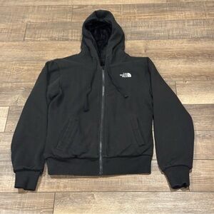 The North Face Women Small Black Full Zip Reversible Hoodie Jacket Pocket Velour
